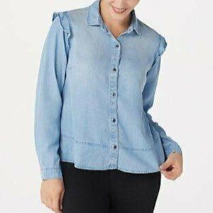 Side Stitch Peplum Ruffle Button Front Top Silverlake Size Small